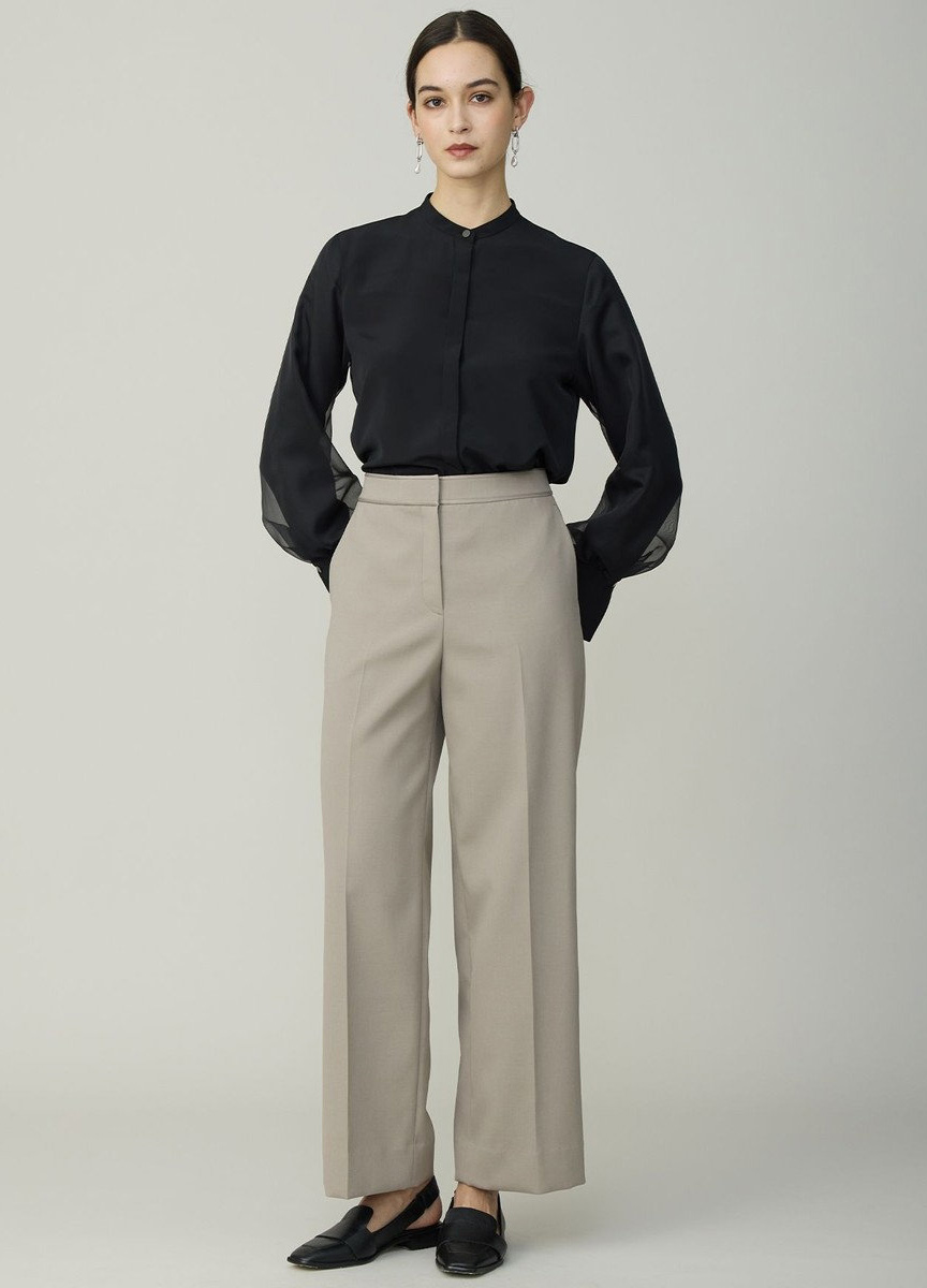 仿羊毛微光澤直筒西裝褲